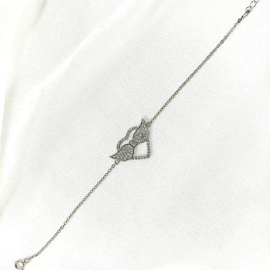 Gourmette Ailes d’Ange & Cœur en Argent – Protection & Éclat Céleste