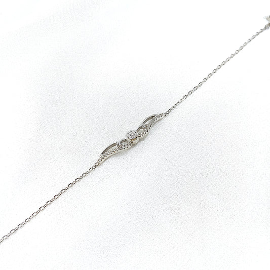 Gourmette Élégance Galactique en Argent – Courbes Lumineuses & Zirconia