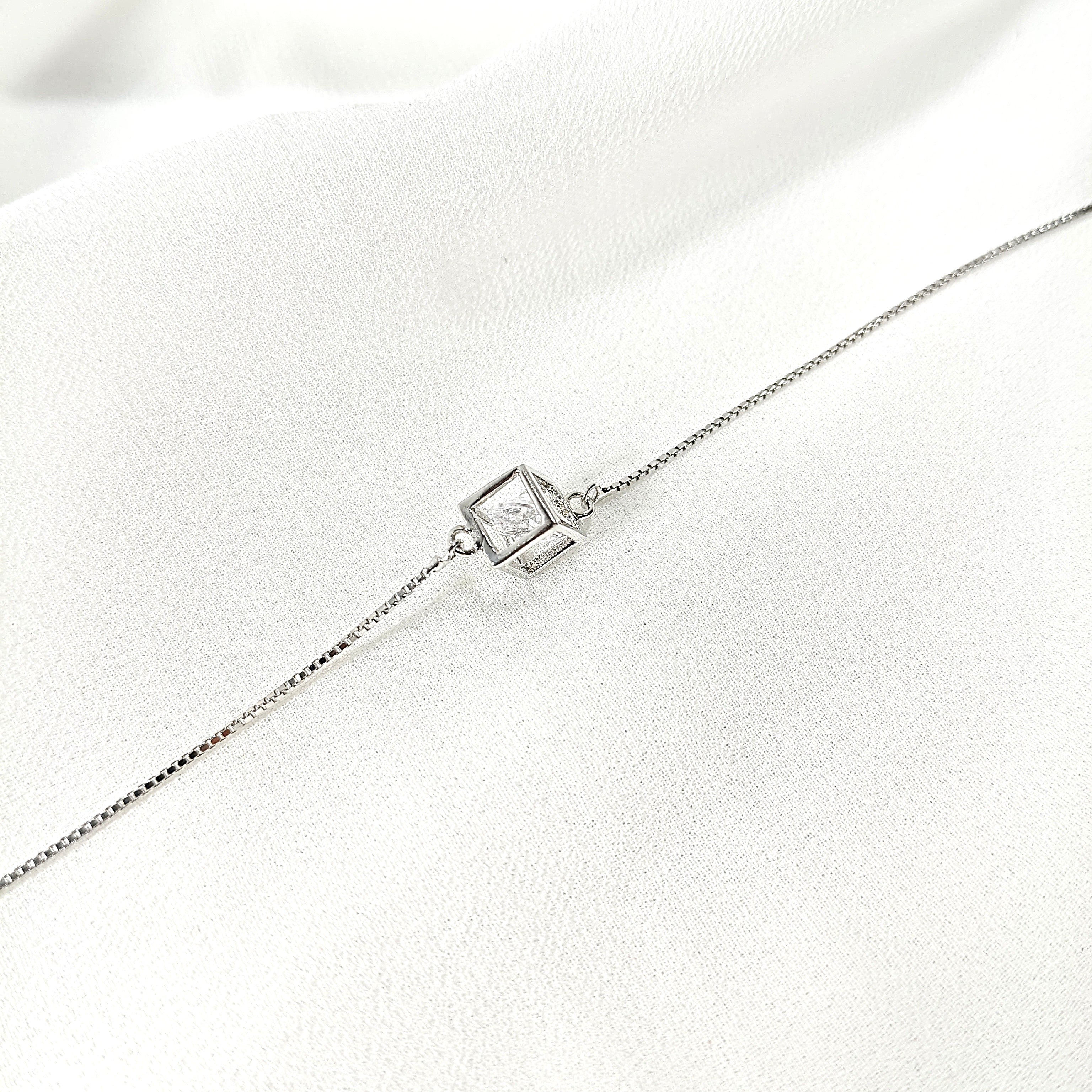 Gourmette Cube en Argent – Design Géométrique & Éclat Moderne