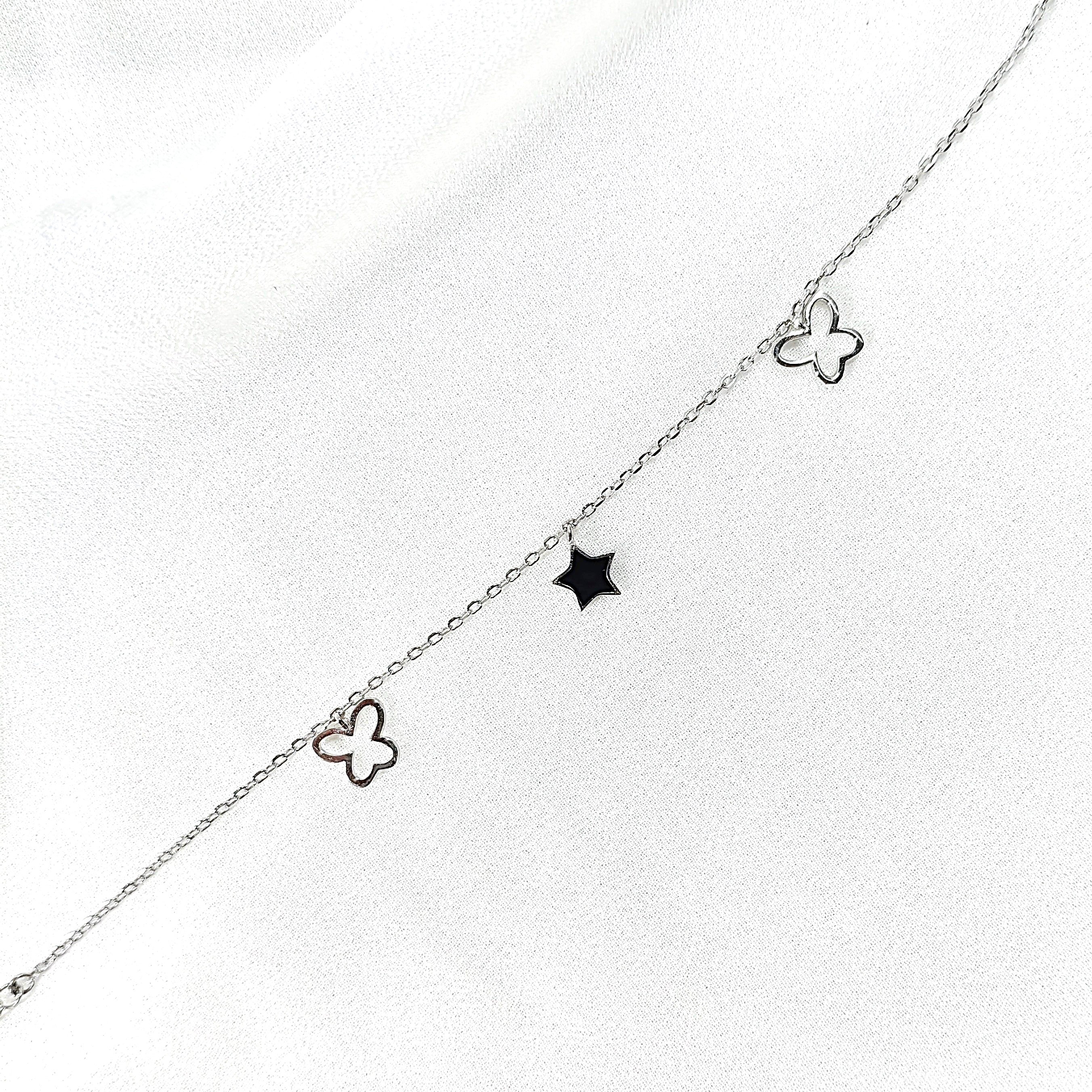 Gourmette Étoile & Trèfles ajourés en Argent – Fantaisie Chic & Moderne