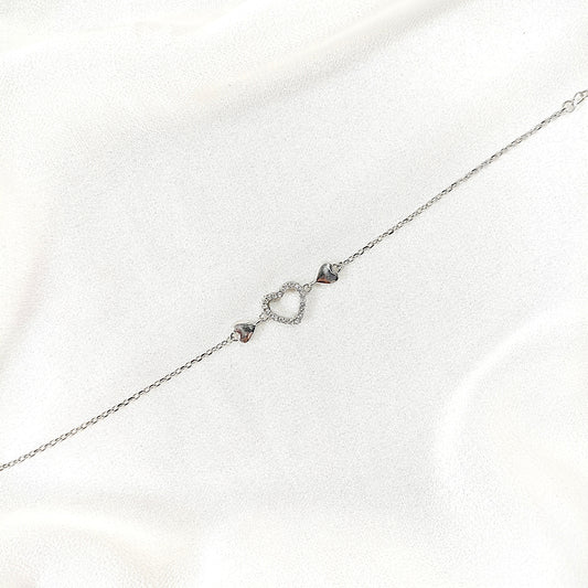 Gourmette Trio de Cœurs en Argent – Tendresse & Brillance