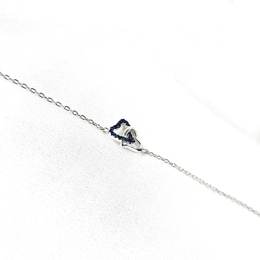 Gourmette Cœurs Entrelacés en Argent – Amour Éternel & Élégance Bleutée