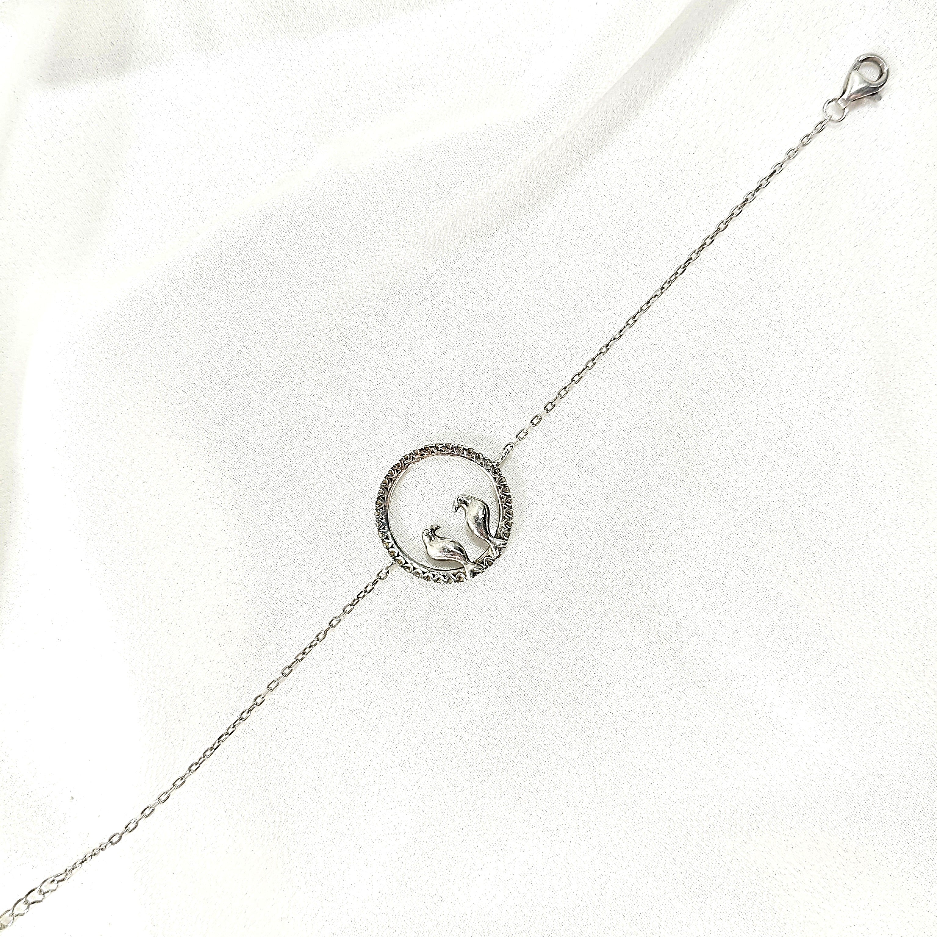 Gourmette Colombes de l’Amour en Argent – Symbole de Paix & Tendresse Éternelle