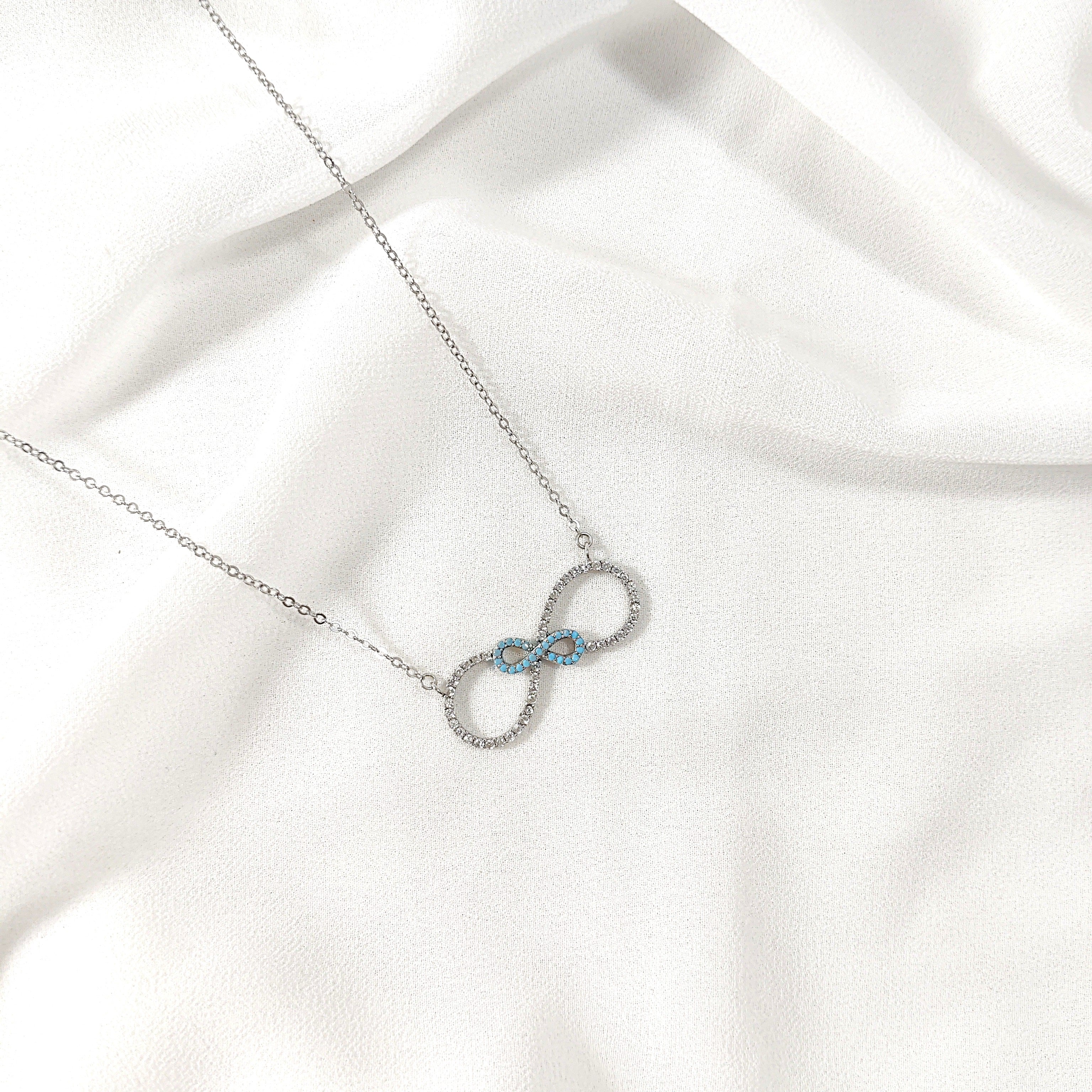 chaine Infini Double Cercle en Argent – Éternité & Harmonie en Éclat Turquoise