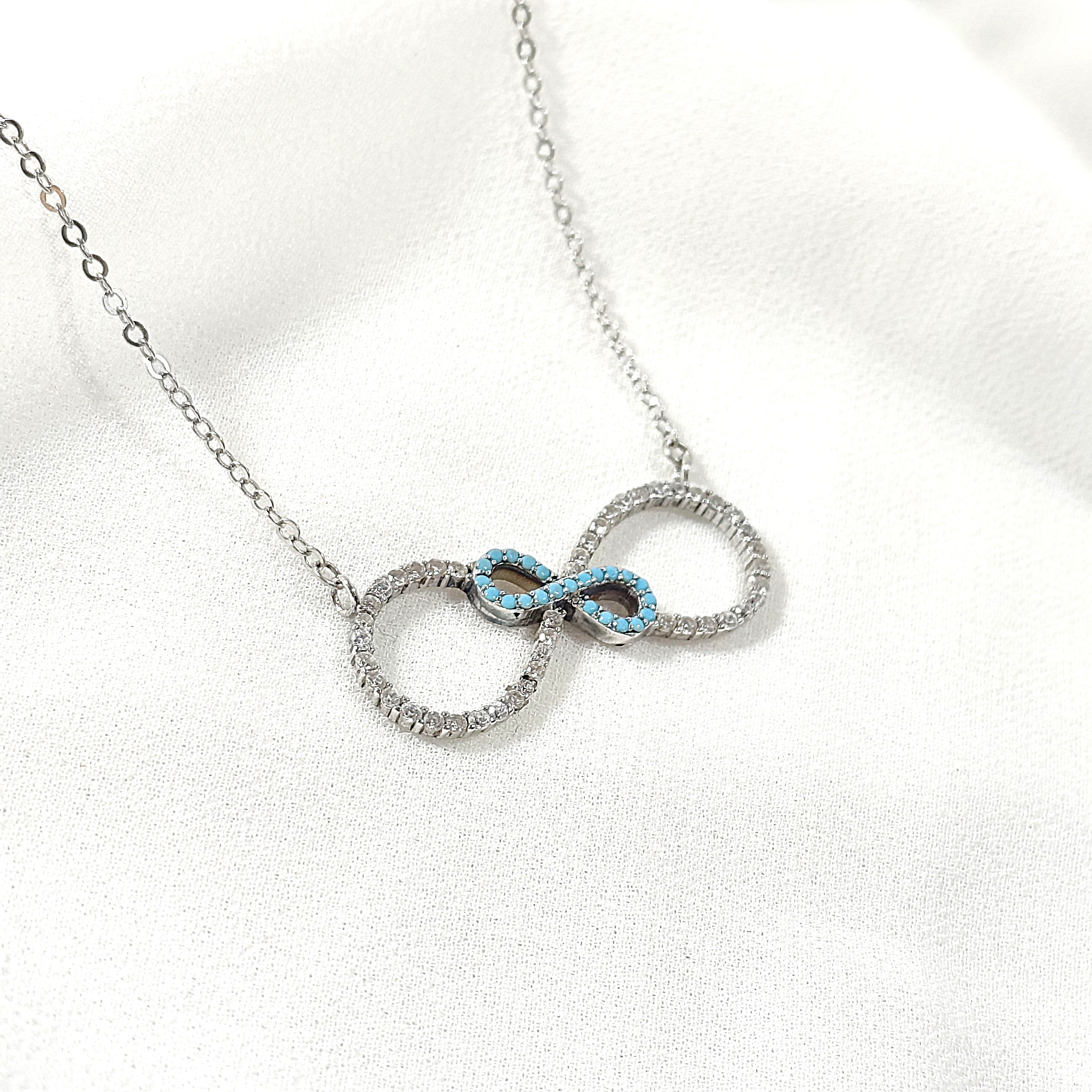 chaine Infini Double Cercle en Argent – Éternité & Harmonie en Éclat Turquoise