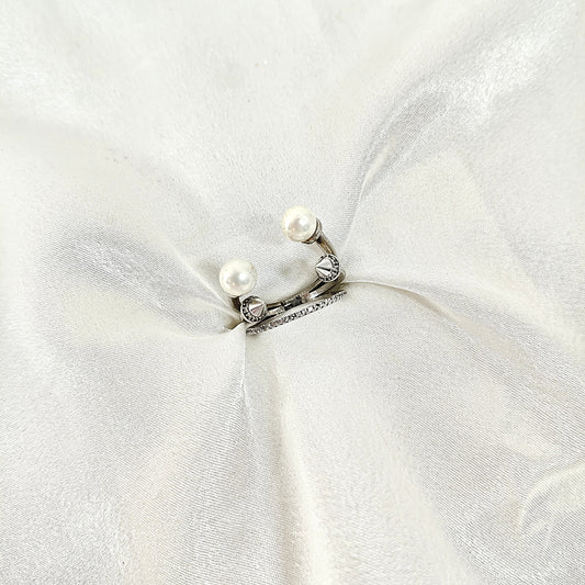Bague Perles d'Élégance en Argent – Double Anneau Raffiné