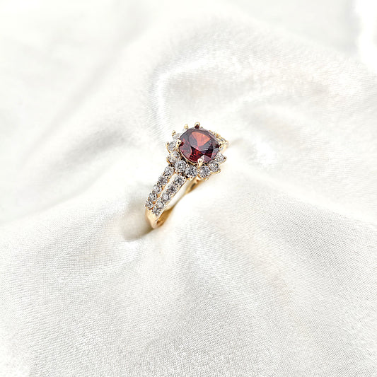Bague Xuping Plaqué Or Halo & Zircon Bordeaux – Élégance Royale
