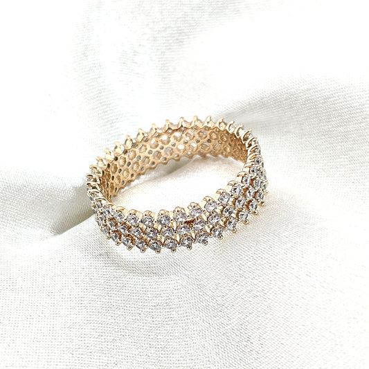 Bague Large Xuping Plaqué Or Pavée de Zircons – Brillance Luxueuse