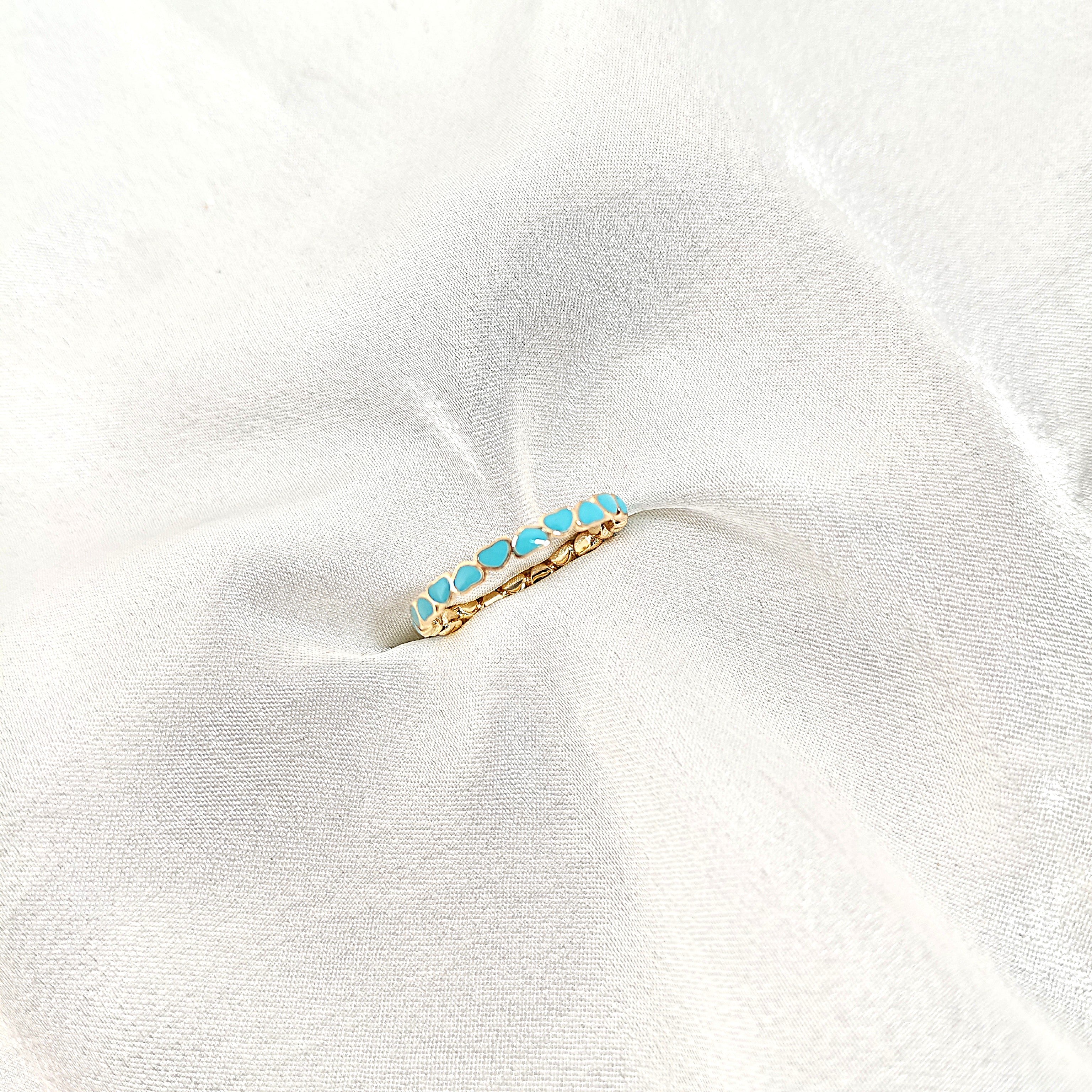 Bague Xuping Plaqué Or Cœurs Turquoise – Douceur & Élégance