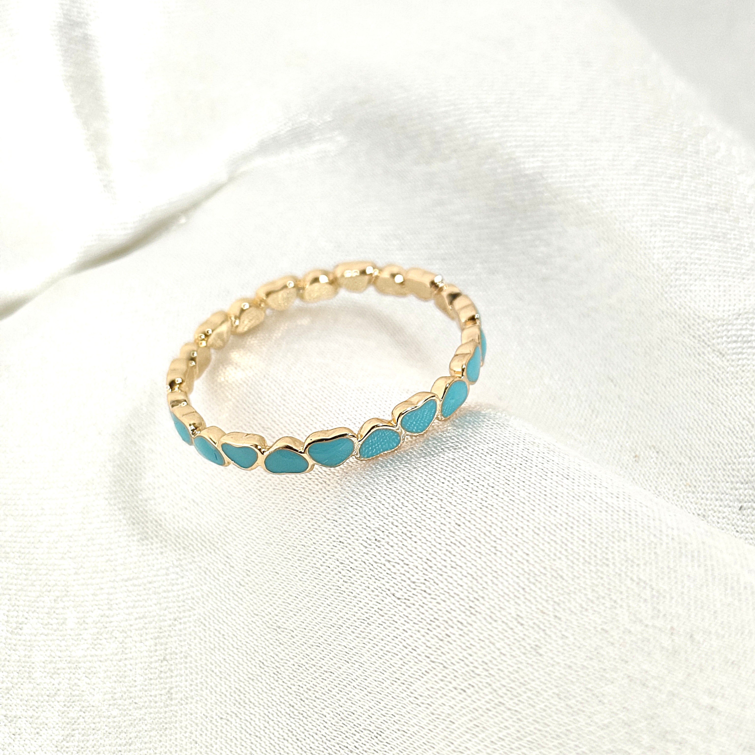 Bague Xuping Plaqué Or Cœurs Turquoise – Douceur & Élégance