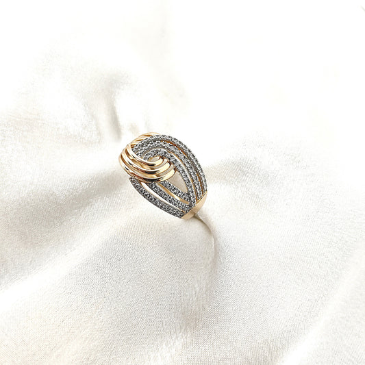 Bague Xuping Plaqué Or Spirale & Zircons – Élégance Sculpturale