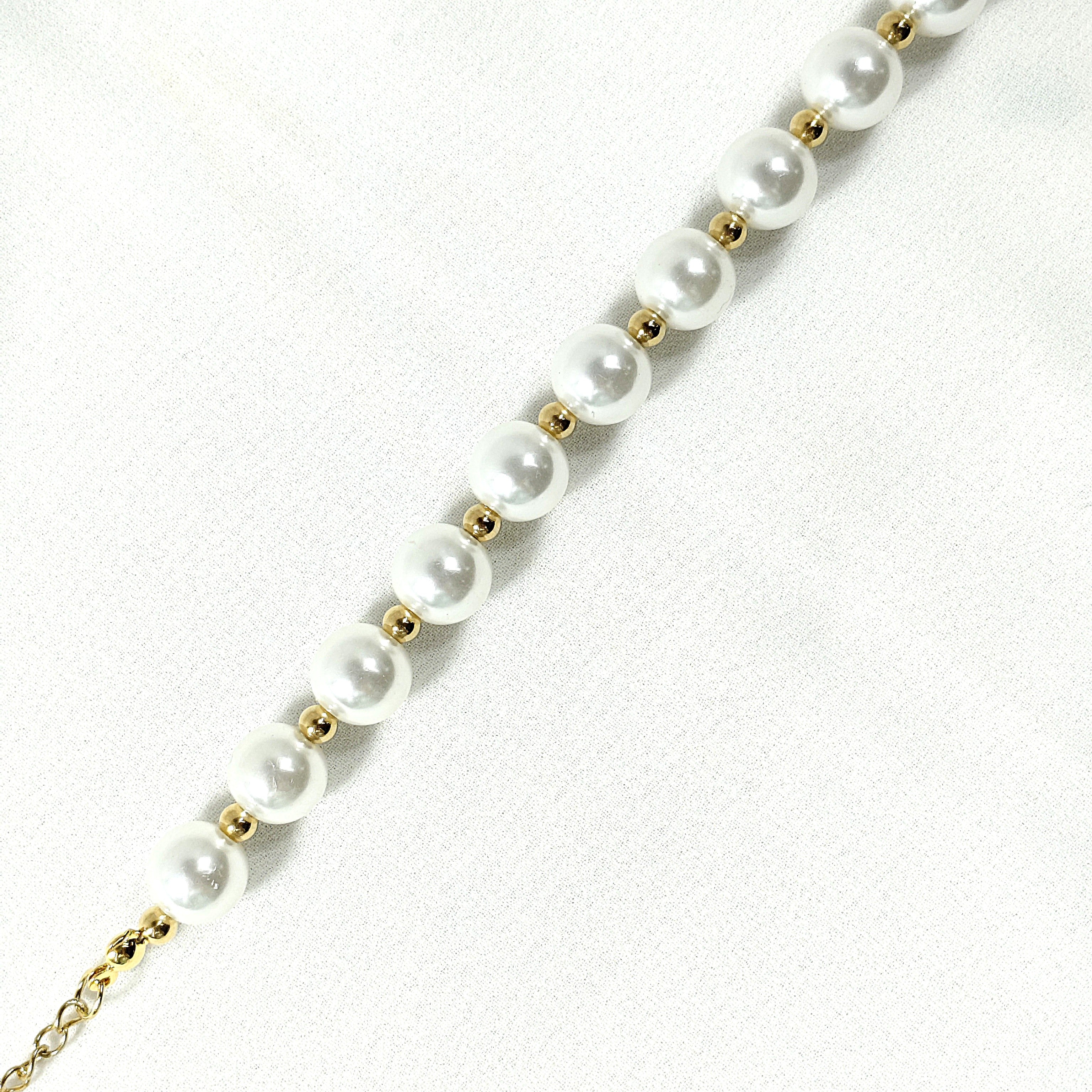 Bracelet Perles Élégantes & Acier Inoxydable Doré – Style Classique Chic