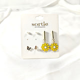 Ensemble de 3 Paires de Boucles d’Oreilles – Perles, Papillons & Fleurs Jaunes – Style Féminin & Printanier