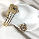 Parure Fleur Élégance en Plaqué Or – Bague & Bracelet Chic et Raffiné