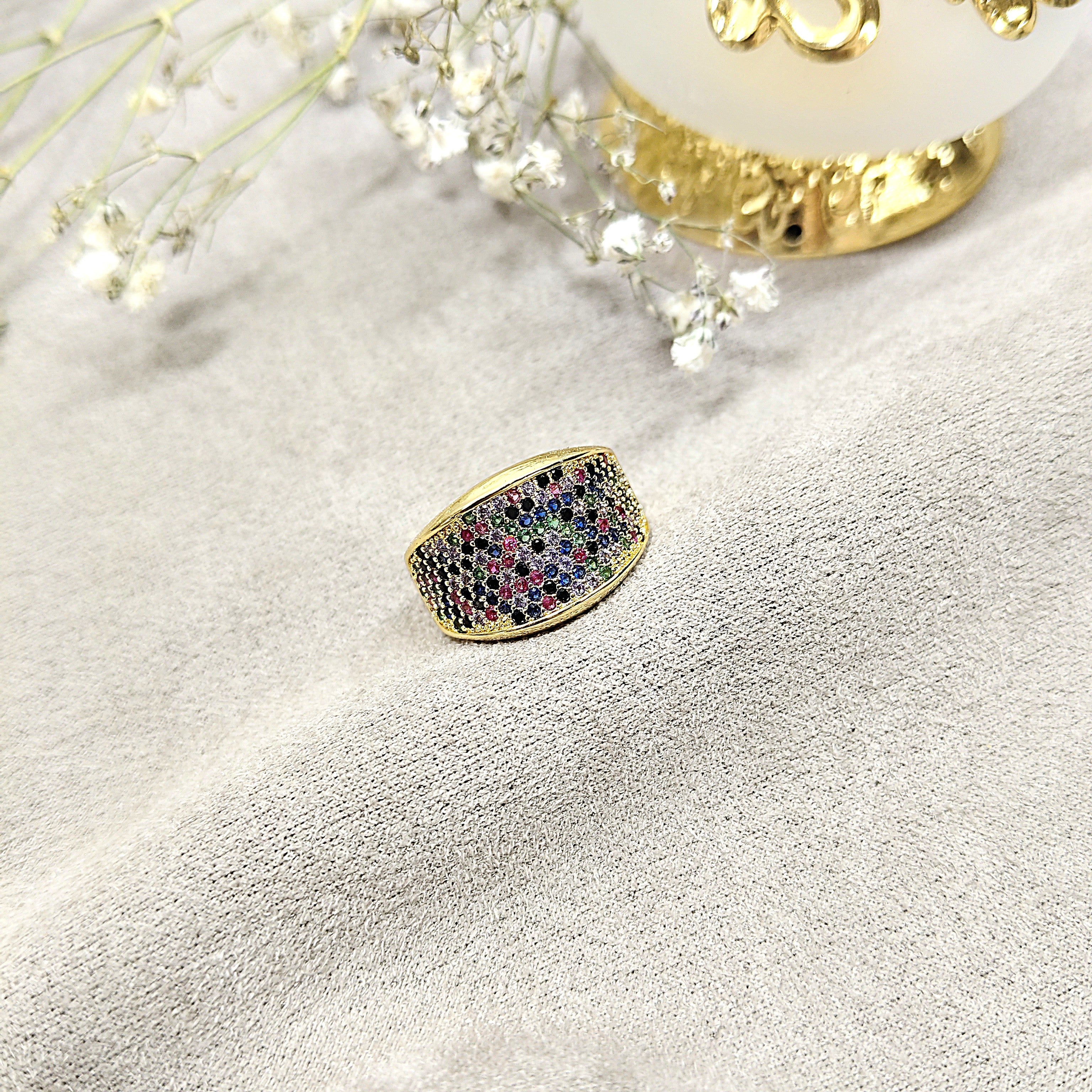 Bague Luxe Multicolore en Plaqué Or – Élégance Moderne & Éclat Raffiné