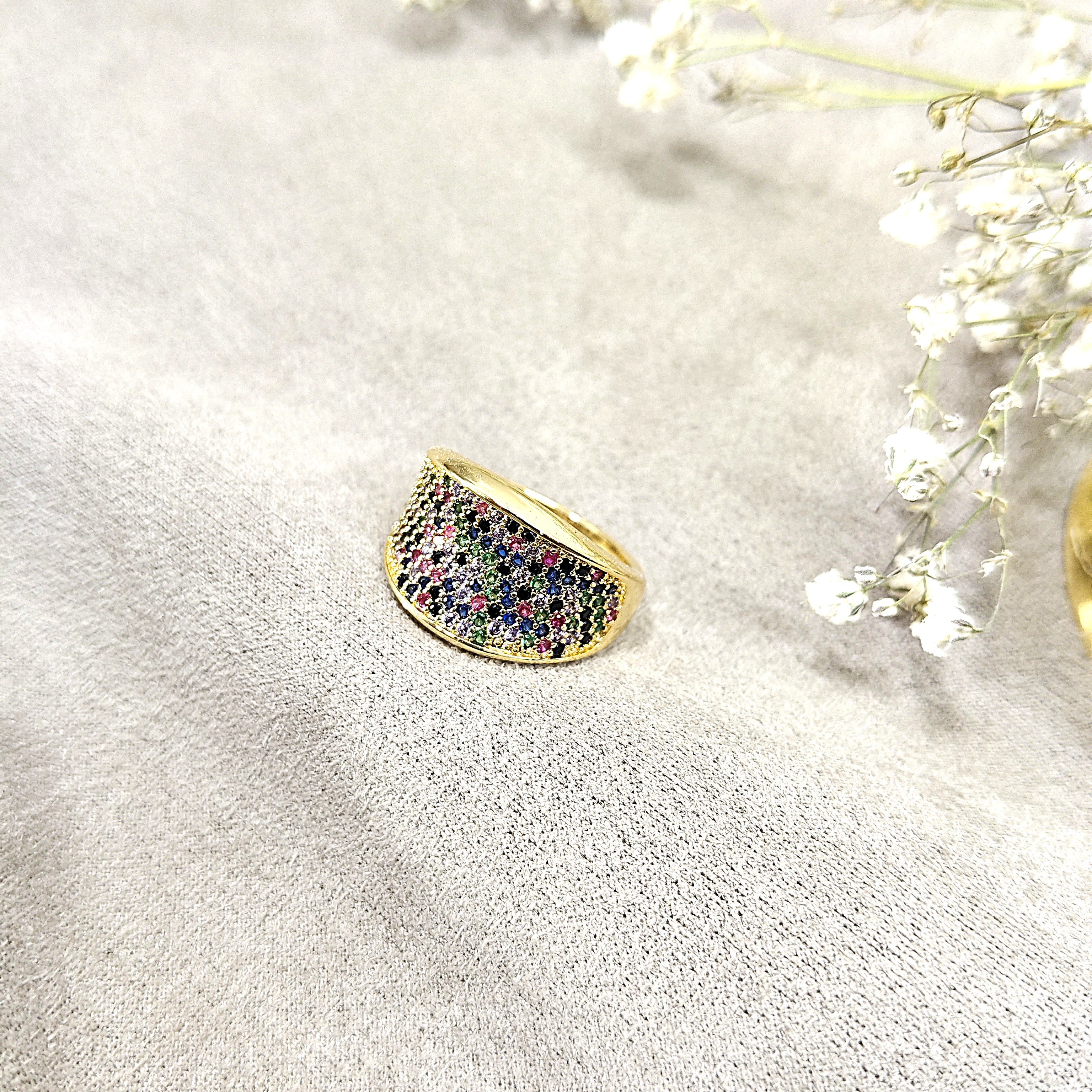 Bague Luxe Multicolore en Plaqué Or – Élégance Moderne & Éclat Raffiné