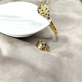 Parure Prestige Noir & Or – Bague & Bracelet en Plaqué Or