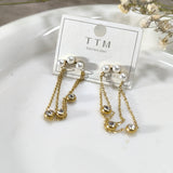 Boucles d’Oreilles Perles & Chaînes Dorées – Élégance Raffinée acier inoxydable