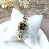 Montre Femme Bijou Cristal Multicolore – Élégance Glamour Dorée