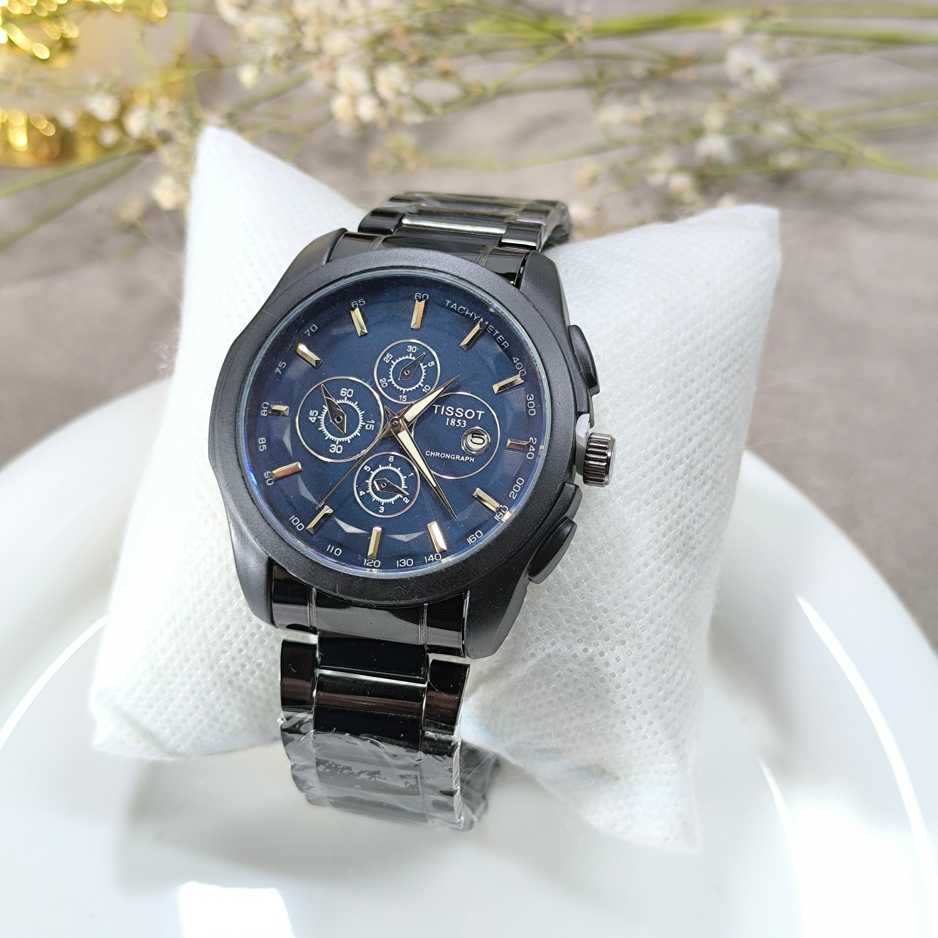 Montre Homme Chronographe Noir & Bleu – Style Luxe Moderne