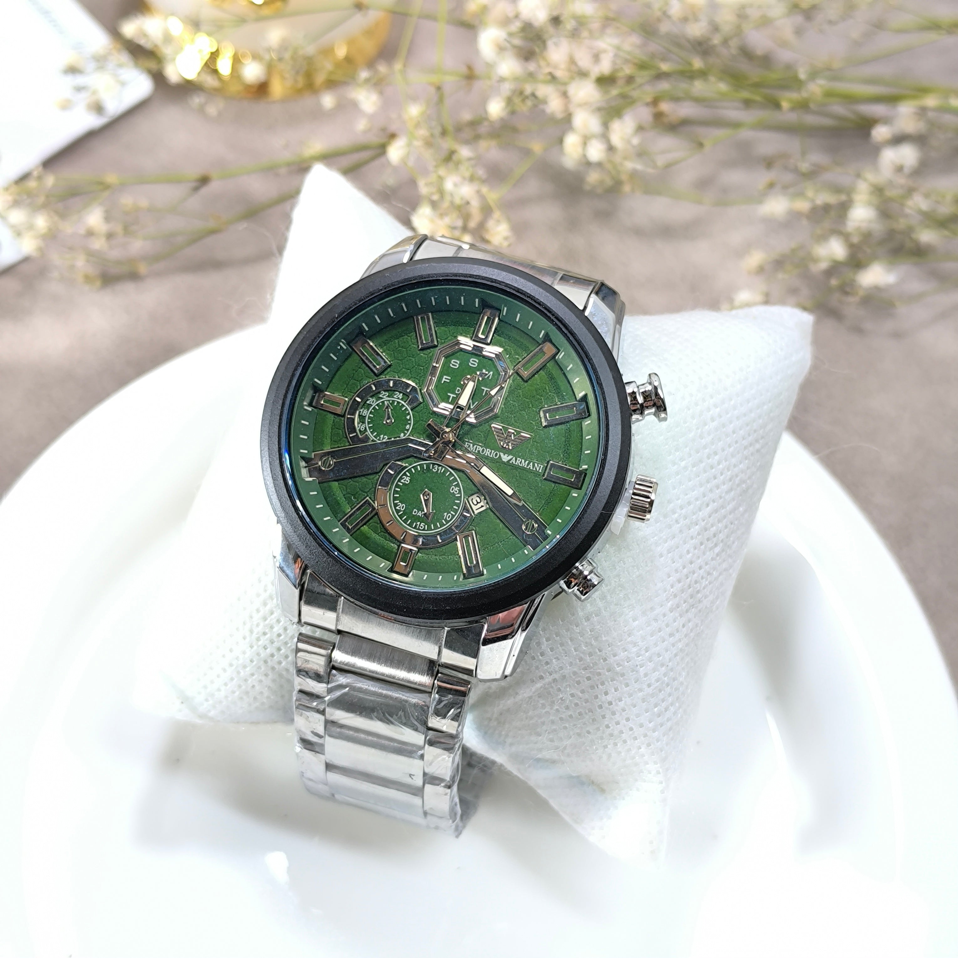 Montre Homme Chronographe Cadran Vert Émeraude – Élégance Prestige