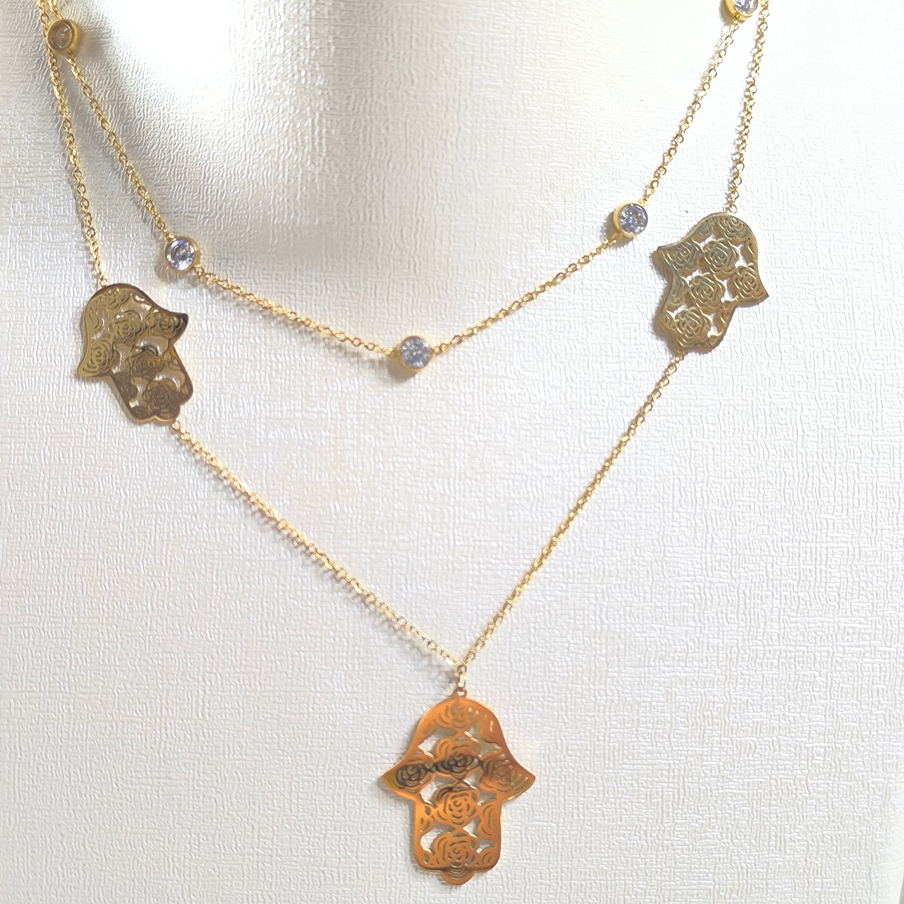 Collier Doubleet boucle  Chaîne Hamsa Doré – Élégance & Protection