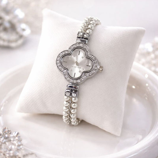 Montre Femme Élégance Perles & Cristaux – Bracelet Raffiné