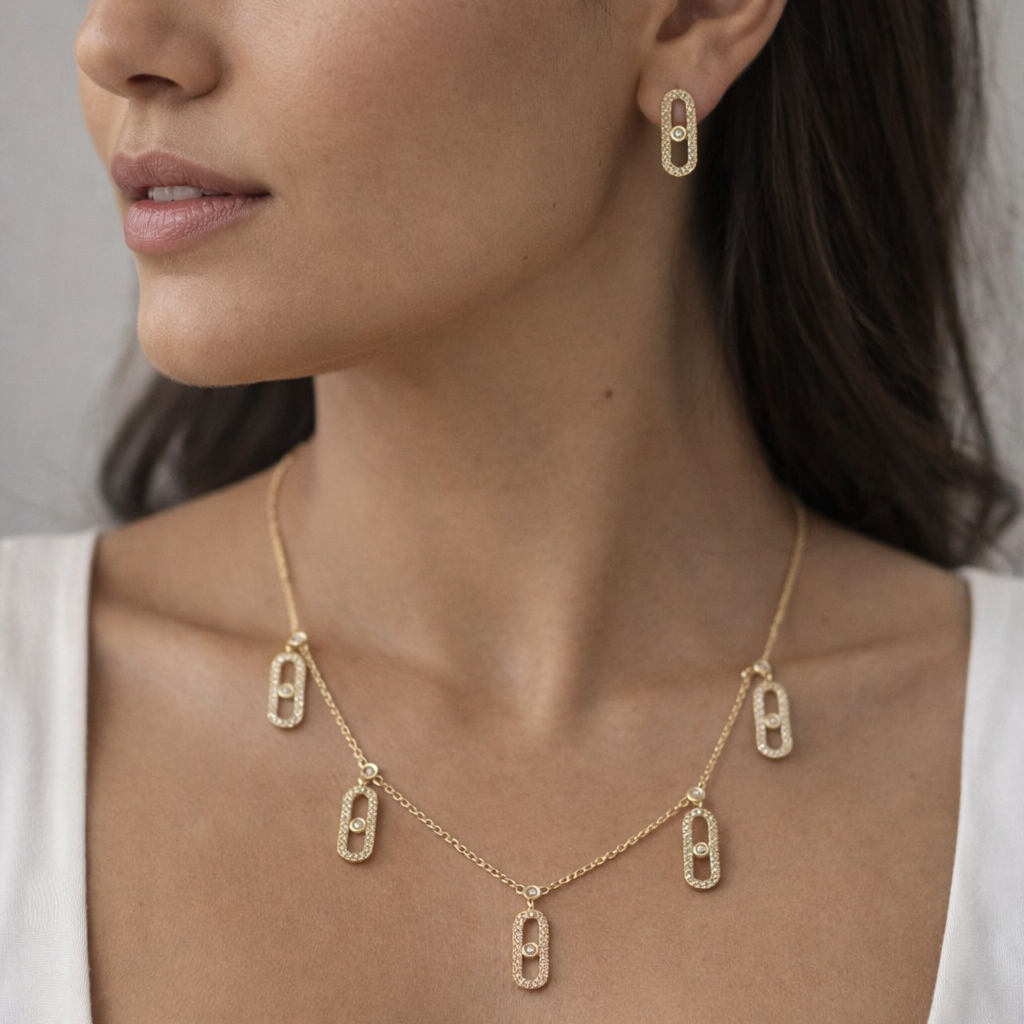 Parure 2 Pièces en Acier Inoxydable Doré – Collier & Boucles Élégantes