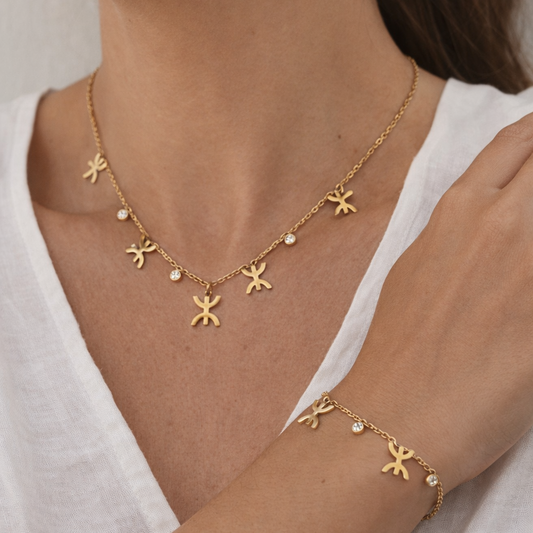 Parure Poisson Dorée – Collier, Bracelet & Boucles d’Oreilles en Acier Inoxydable