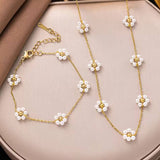 Parure Fleur Perle Dorée – Collier & Bracelet en Acier Inoxydable