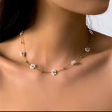 Parure Fleur Perle Dorée – Collier & Bracelet en Acier Inoxydable