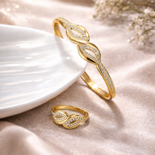 Parure Infinity Élégance – Bague & Bracelet en Plaqué Or