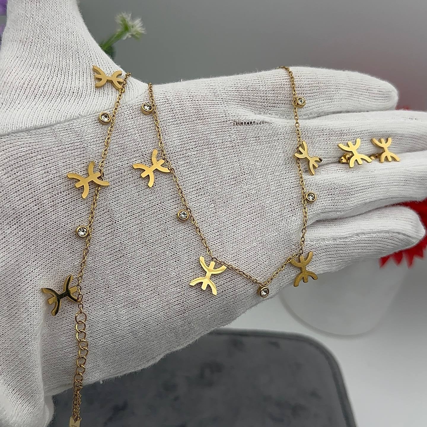 Parure Poisson Dorée – Collier, Bracelet & Boucles d’Oreilles en Acier Inoxydable