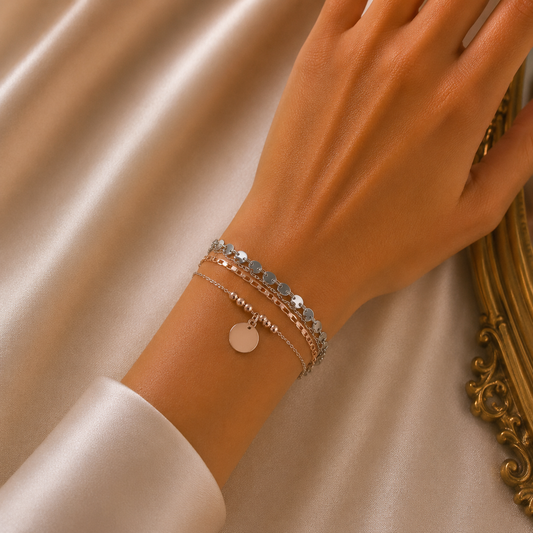 Bracelet Multi Chaînes Élégance Rose & Argent
