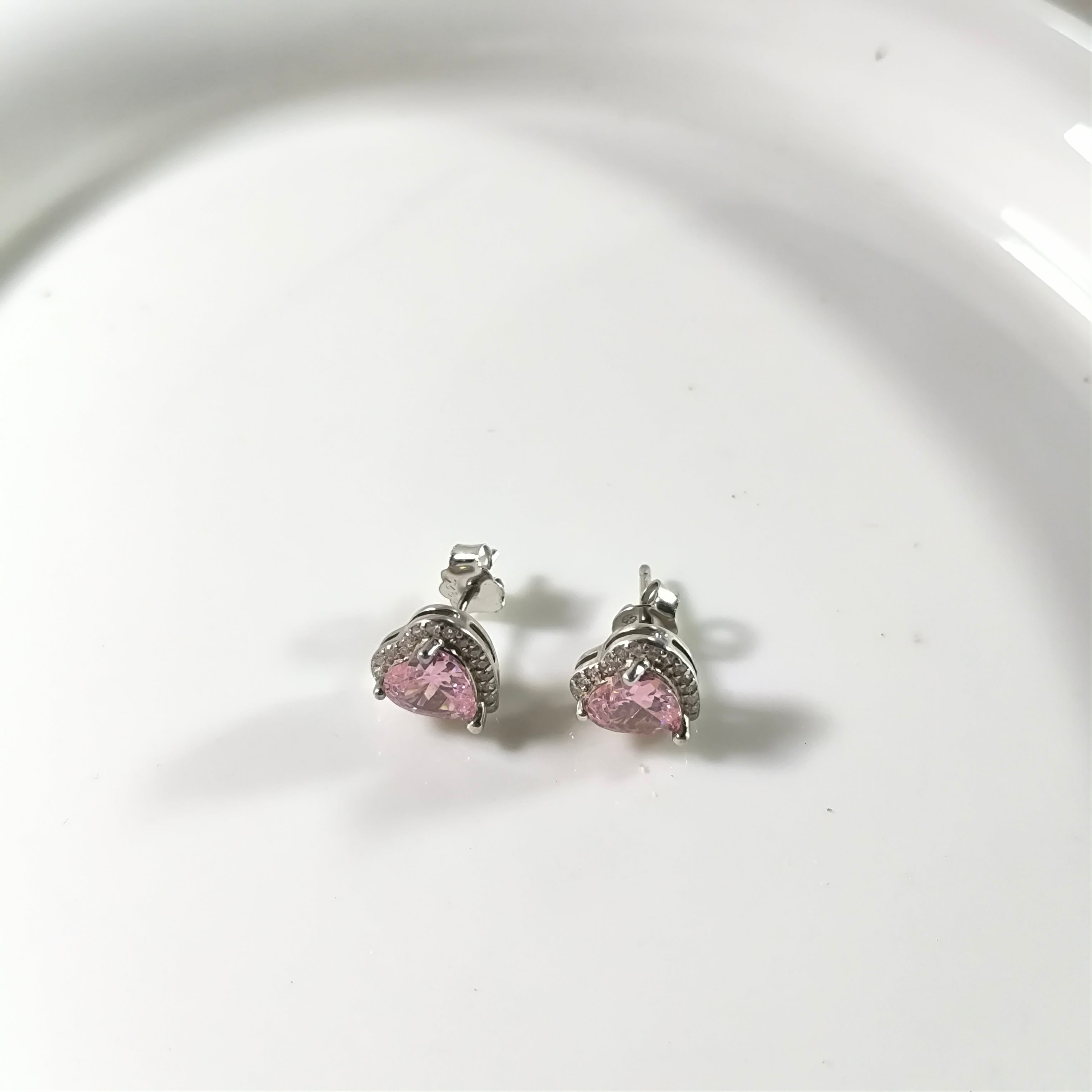 Boucles d’Oreilles Argent Cœur Rose Éclatant – Zircon Romantique Luxe