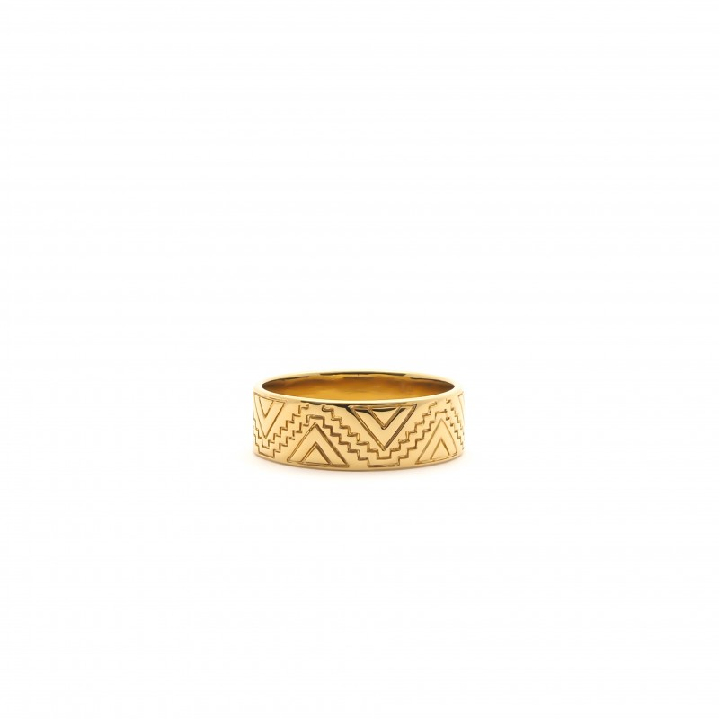 Bague Motifs Géométriques Gravés – Plaqué Or CN – Garantie 10 Ans