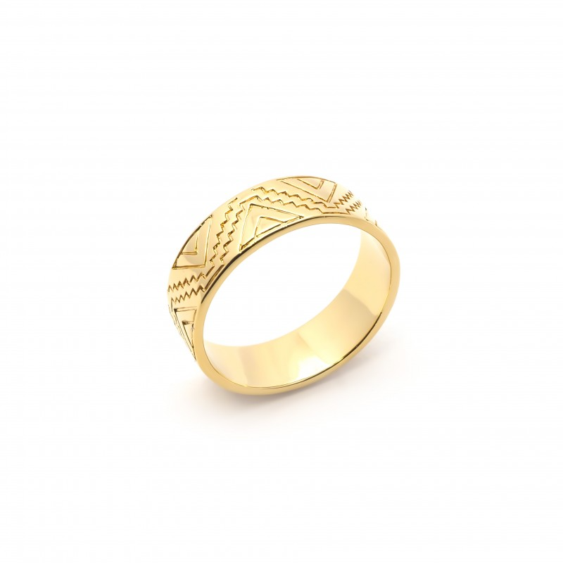 Bague Motifs Géométriques Gravés – Plaqué Or CN – Garantie 10 Ans
