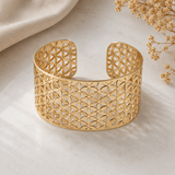 Bracelet Manchette Doré Motif Géométrique – Acier Inoxydable Femme | CN