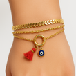 Bracelet Fantaisie Doré Multi-Chaînes avec Œil Protecteur