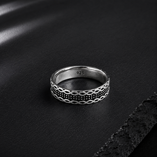 Bague Homme Argent 925 Motif Tressé Noir Raffiné