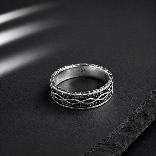 Bague Homme Argent 925 Style Tressé Noir Élégant