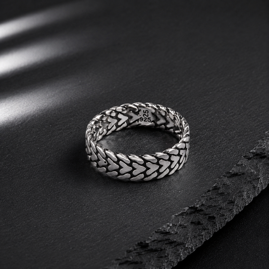 Bague Homme Argent 925 Motif Cœur Tressé