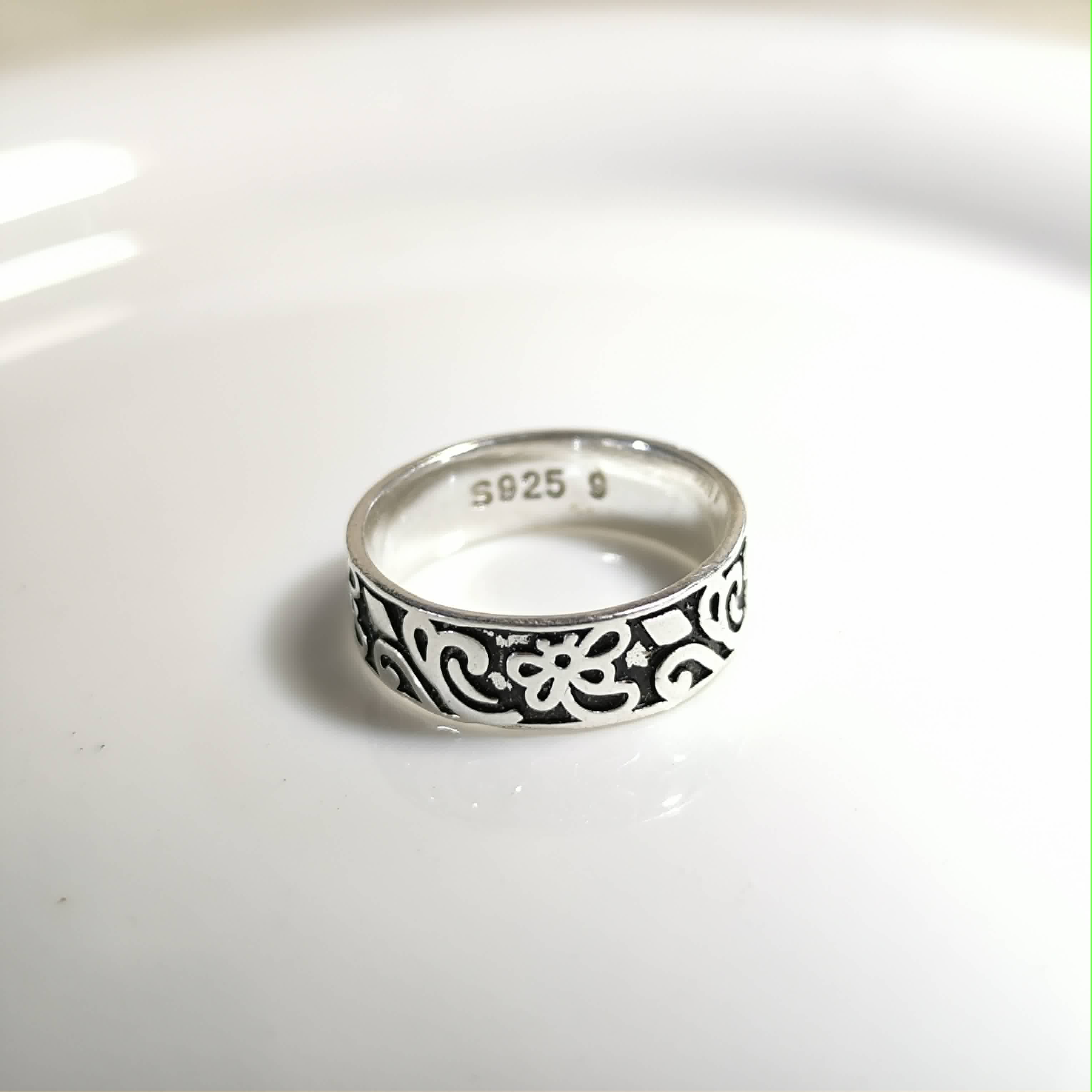 Bague Homme Argent 925 Gravure Florale Vintage
