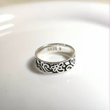 Bague Homme Argent 925 Gravure Florale Vintage
