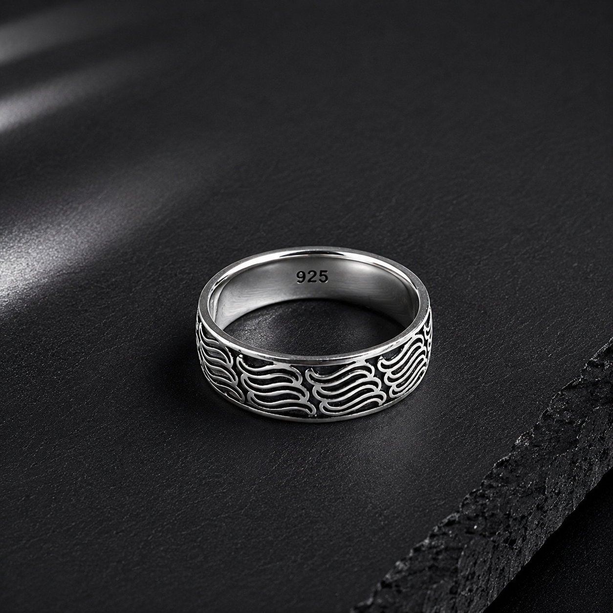 Bague Homme Argent 925 Motif Ondulé Moderne