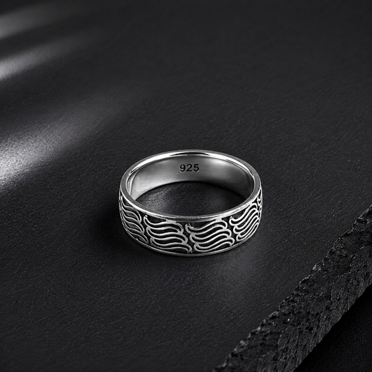 Bague Homme Argent 925 Motif Ondulé Moderne