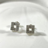 Boucles d’Oreilles Argent Carré Géométrique – Zircon Élégance Moderne