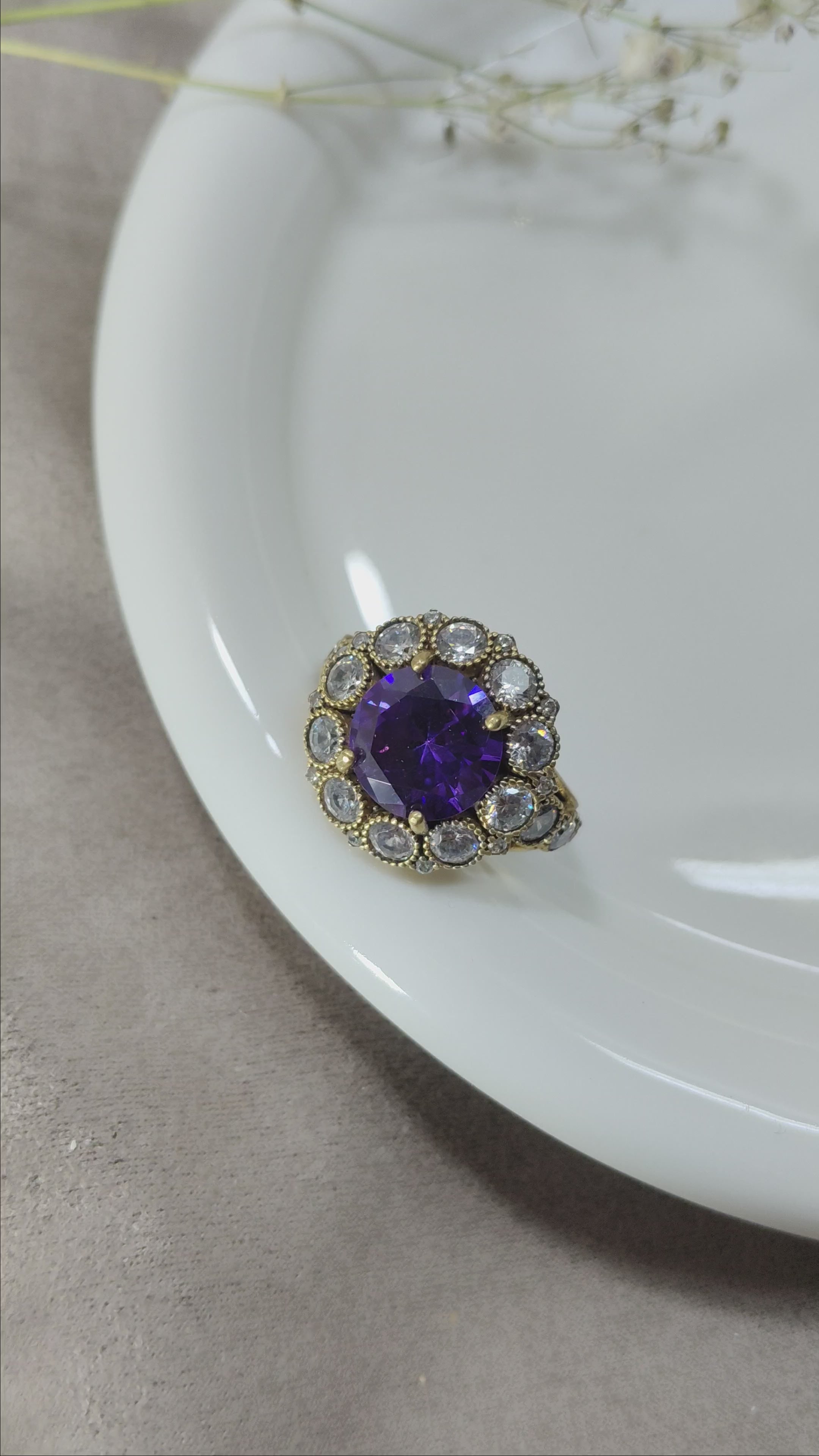 Bague Antique Élégance – Argent et Bronze avec Pierre Violette