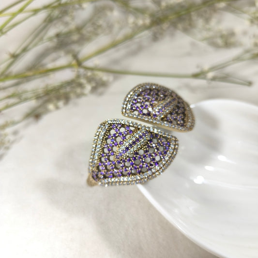 Bracelet Antique Feuille Précieuse – Bronze & Argent aux Pierres Violettes