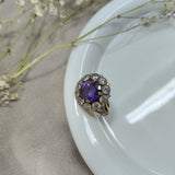 Bague Antique Élégance – Argent et Bronze avec Pierre Violette